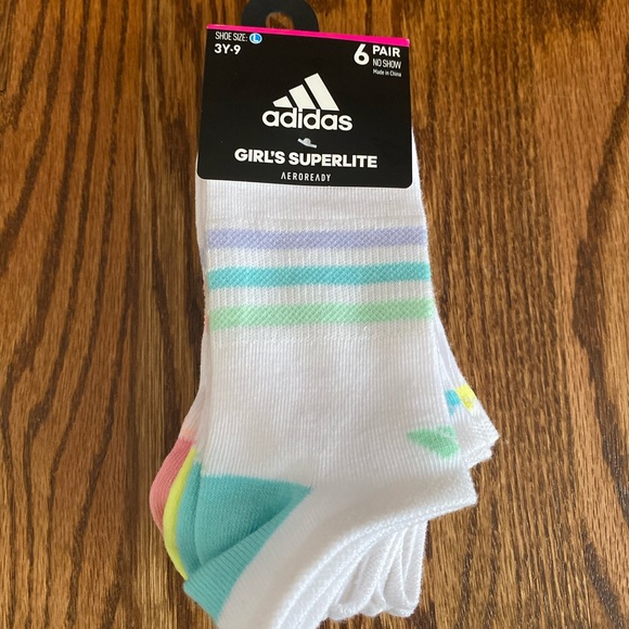 adidas Other - Adidas Girl's Superlite No Show Socks - White with Pastel Stripes